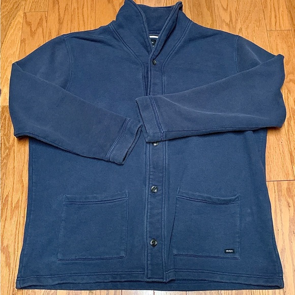 Men’s XXL Navy Blue 80/20 Cotton Poly RVCA Cardigan Sweatshirt Sweater - Picture 2 of 16